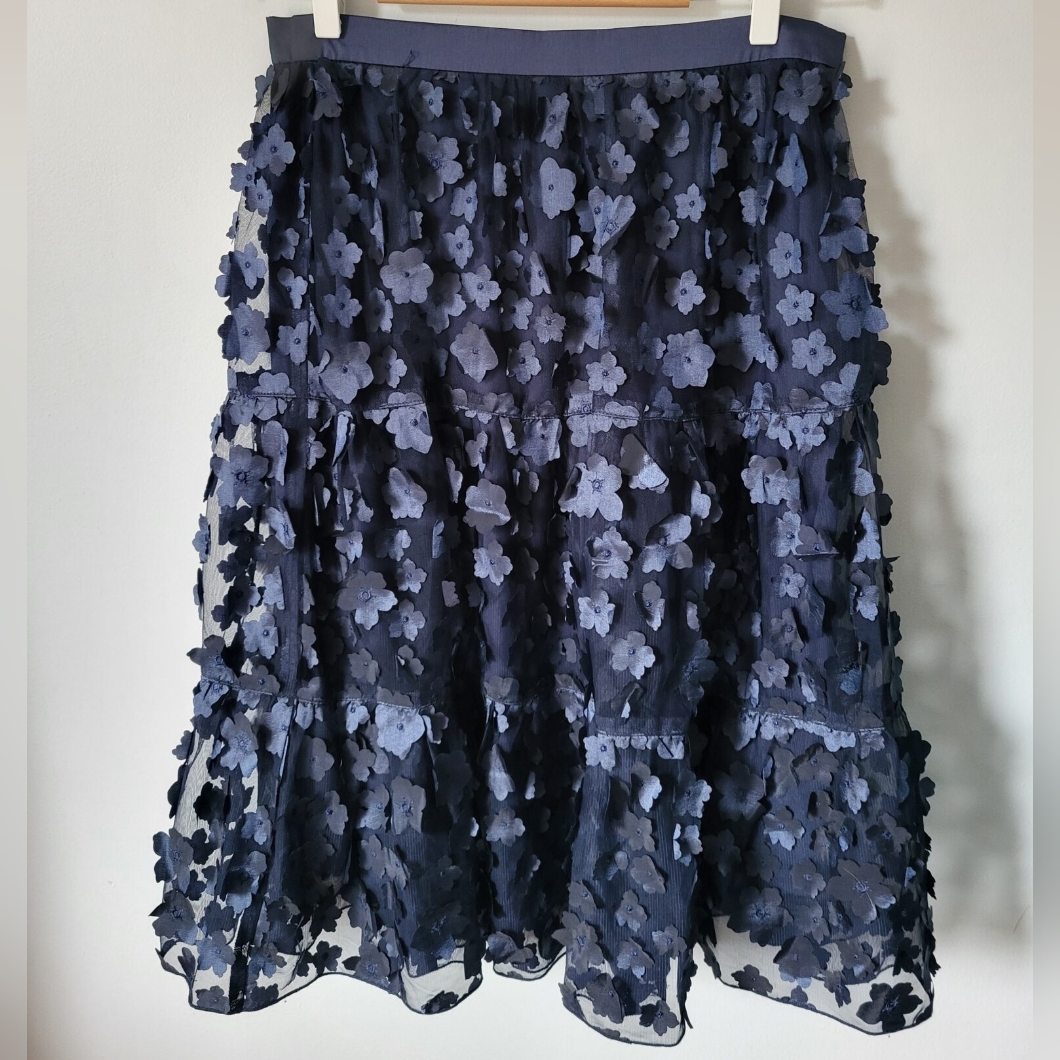 Eva Franco Floral Appliqu Navy Blue Skirt
